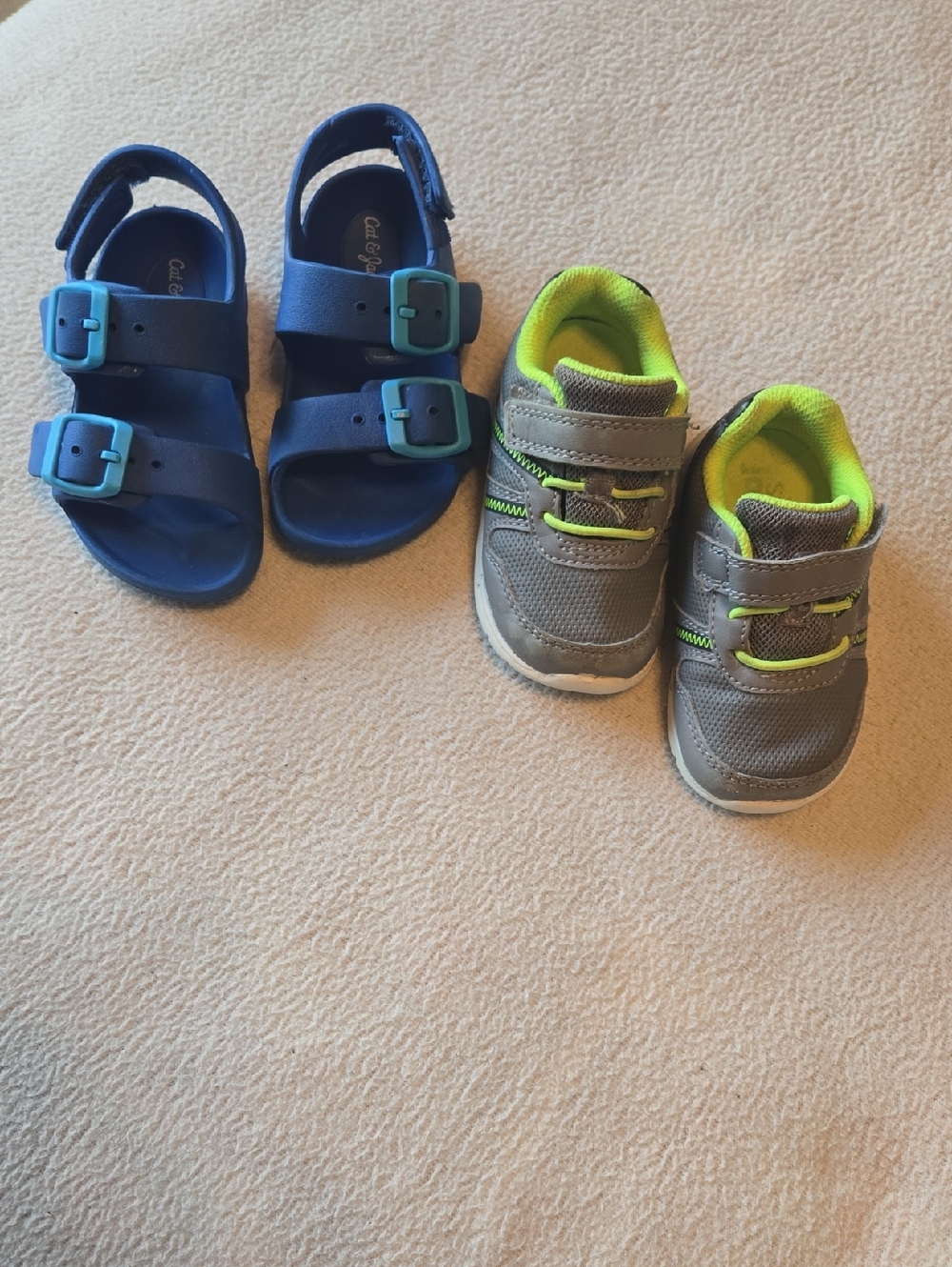 Cat & Jack Blue Buckle Sandals and Simply Joy Gray Sneakers